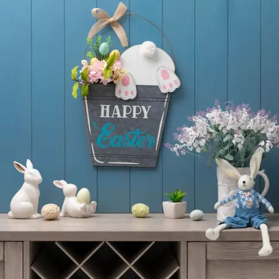 Glitzhome&reg; 18" Easter Wooden Bunny Eggs Wall D&eacute;cor {3}