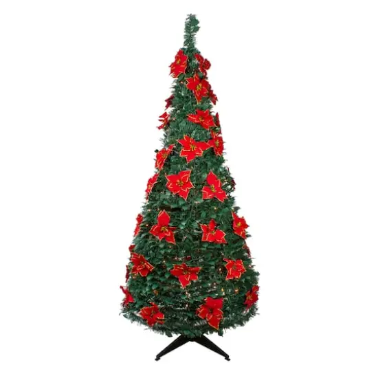 6ft. Pre-Lit Pre-Decorated Poinsettia Pop-Up Artificial Christmas Tree {1}