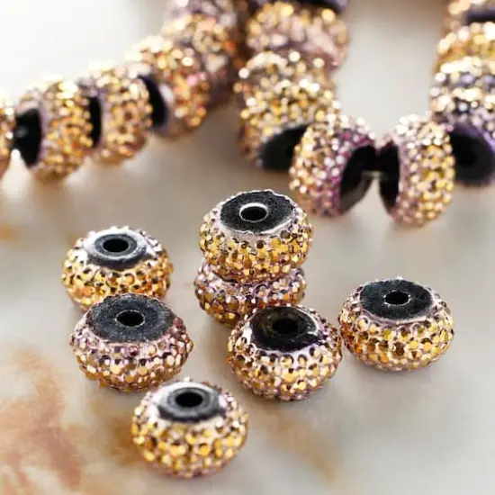 Amber Studded Metal & Resin Rondel Beads, 8mm by Bead Landing&trade; {3}