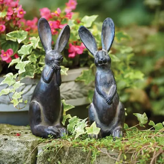 11.5" Brown Long Ear Rabbit Statues Set {1}