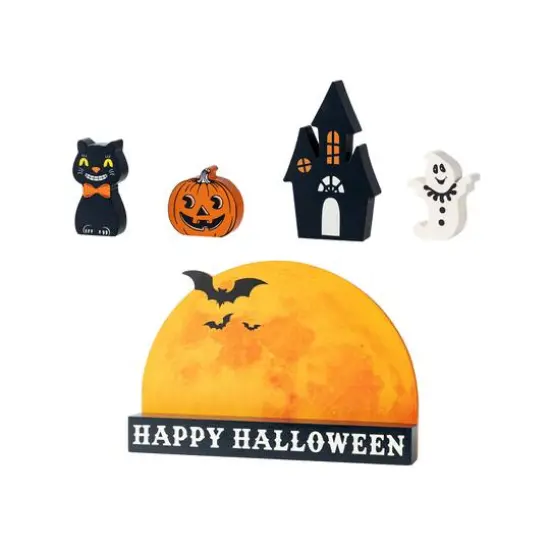 Glitzhome&reg; 12"L HAPPY HALLLOWEEN Wooden Table Block Set {3}