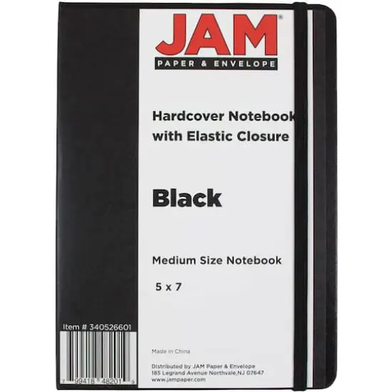JAM Paper Medium Hardcover Notebook with Elastic Band Black {4}