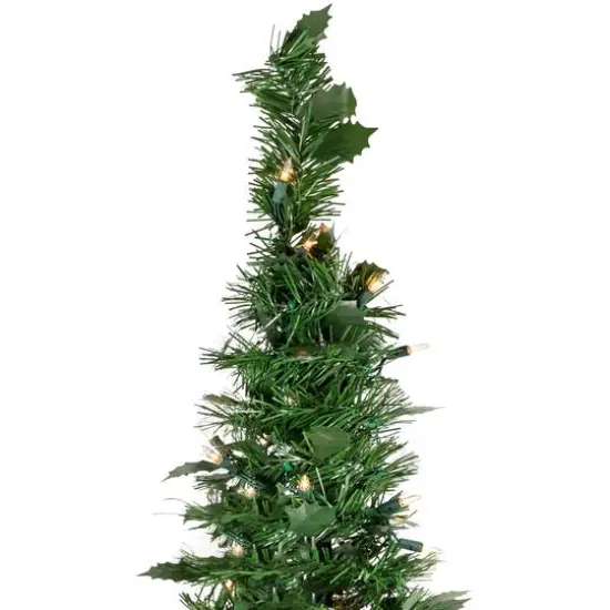 4ft. Pre-Lit Green Tinsel Pop-Up Artificial Christmas Tree, Clear Lights {6}