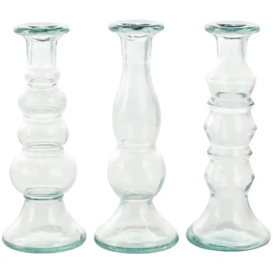 Clear Recycled Glass Candle Holder Set {1}