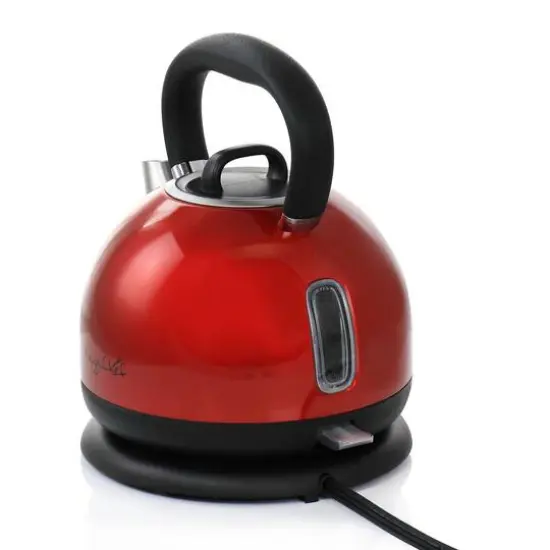 MegaChef 1.7L Red Cordless Half Round Electric Stainless Steel Tea Kettle {8}