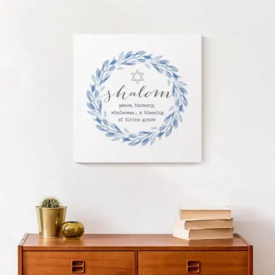 Shalom Def Wreath Blue 16x16 Canvas Wall Art {5}