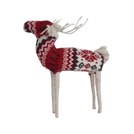 Hello Honey&reg; 13" Red, Cream & Black Cotton Knit & Wire Reindeer with Faire Isle Pattern {1}