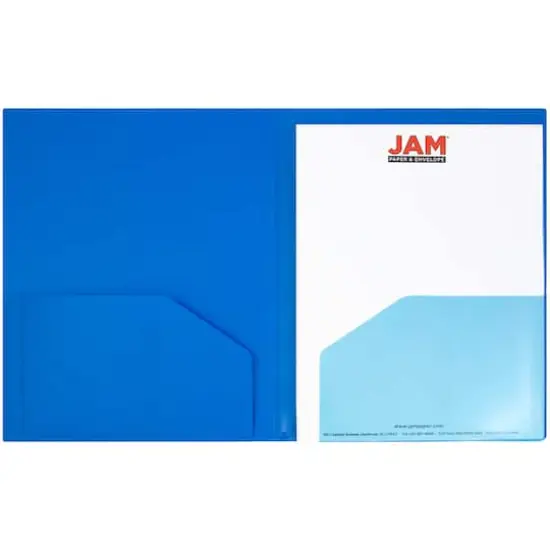 JAM Paper Heavy Duty Plastic 6-Pocket Folder, 2ct. Blue {4}