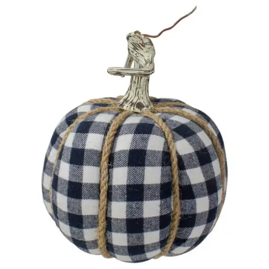 Dark Blue & White Plaid Fall Harvest Tabletop Pumpkin {3}