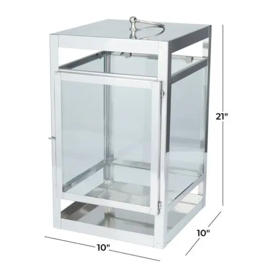 21" Contemporary Pillar Lantern Bright Silver {7}