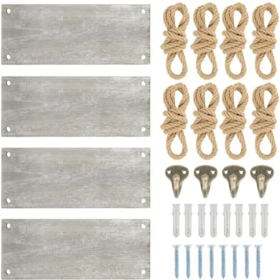 NEX&trade; 16" Gray Green Hanging Rope Wood Wall Shelves, 4ct. {5}