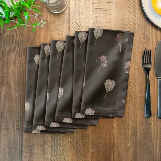 Cottage Florals Cotton Twill Napkin Charcoal {4}
