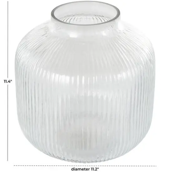11" Clear Glass Short Round Ribbed Decorative Vase {8}