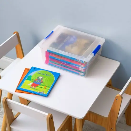 IRIS&reg; 12qt. Clear Deep Storage Boxes with Lids & Blue Latches, 4ct. {6}