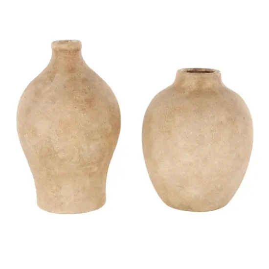 Brown Ceramic Antique Style Textured Vase Set {1}