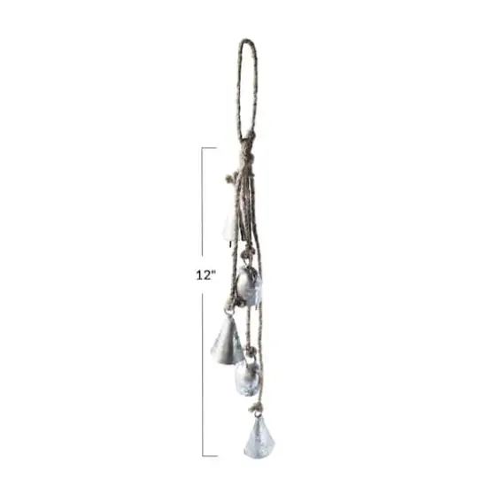 Hello Honey&reg; 12" Antique Silver Handmade Hanging Metal Bells with Jute Rope {4}