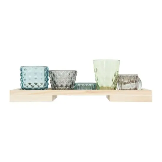 Hello Honey&reg; 13.25" Glass Votive & Tealight Holders On Wood Tray Set {1}
