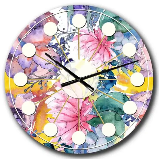Designart 'Retro Floral Botanical V Mid-Century Modern Wall Clock {1}