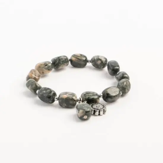 John Bead Jasper Natural Stone Bracelet with Flower Charm {4}