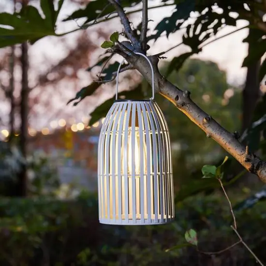 Glitzhome® 10" Woven Solar Powered Outdoor Hanging Lantern White {6}