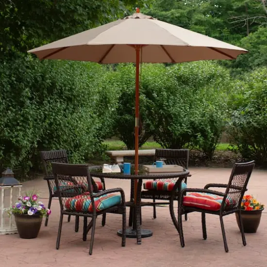 9ft. Outdoor Patio Market Umbrella with Wooden Pole Tan {3}