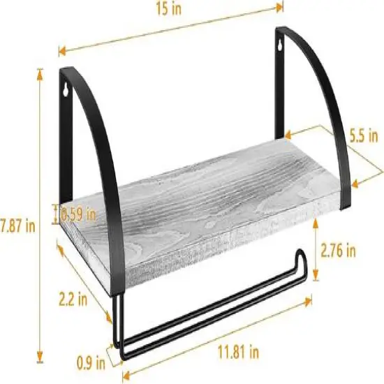 NEX&trade; 15" Wall Mounted Paper Towel Holder with Wood Shelf Gray {4}