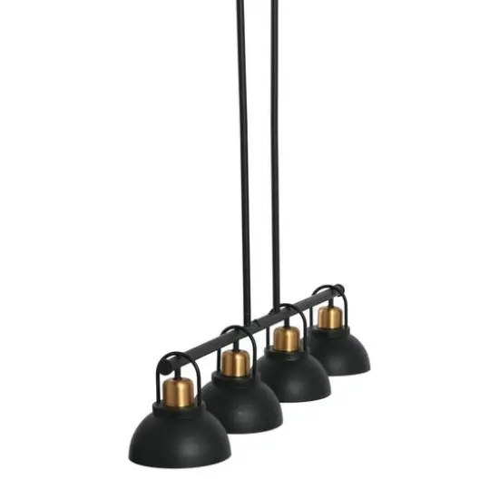 Hello Honey&reg; Robert Stevenson Lighting Walsh Metal 4-Light Linear Chandelier with Shades Matte Black/Natural Brass {7}