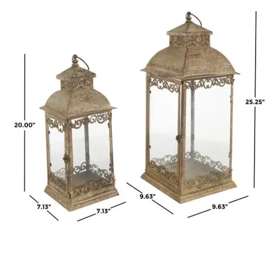 Brown Distressed Metal Candle Lantern Set {8}