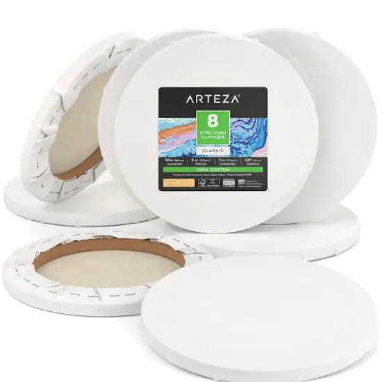 Arteza&reg; 10" Round White Classic Stretched Canvases, 8ct. {1}
