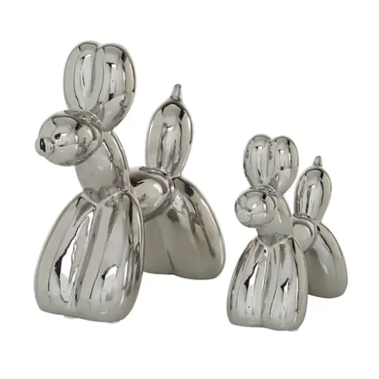 Silver Porcelain Balloon Animal Dog Sculpture Set {4}