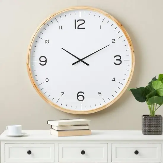 36" Light Brown Framed Wall Clock {3}