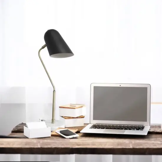 Lalia Home 24" Asymmetrical Marble and Metal Desk Lamp with Black Shade {7}