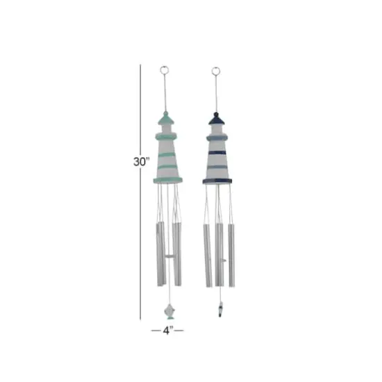Set of 2 White Aluminum Coastal Wind Chimes, 4" x 30" Each {6}