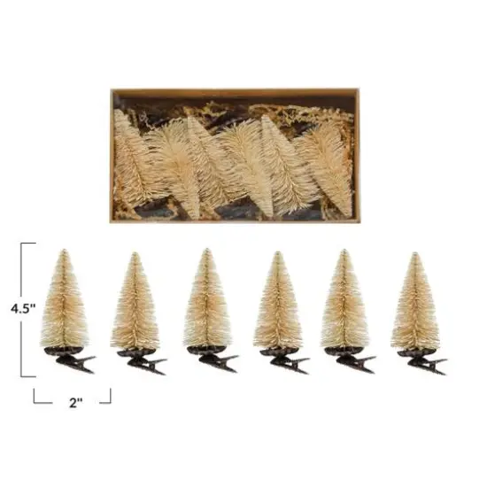 Hello Honey&reg; Cream Sisal Bottle Brush Tree Clip-on Ornaments Boxed Set {4}