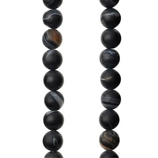 Matte Black & Brown Striped Agate Round Beads, 8mm by Bead Landing&trade; {1}