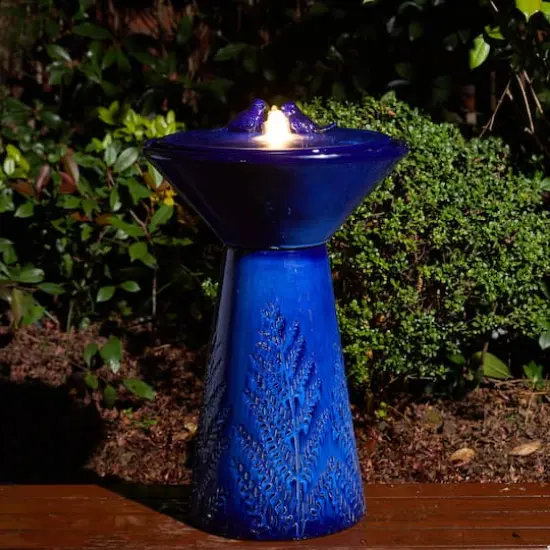 Glitzhome&reg; 27.5" LED Bird Pedestal Ceramic Fountain Cobalt Blue {4}