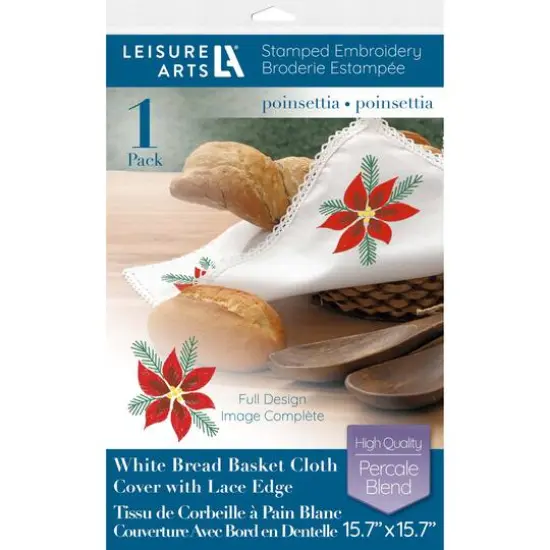 Leisure Arts&reg; Poinsettia Bread Basket Cloth Cover Stamped Embroidery Kit {1}