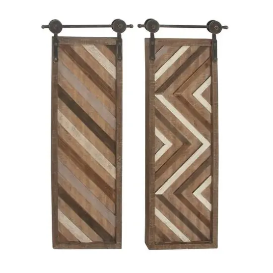 Set of 2 Brown Wood Farmhouse Abstract Wall Decor, 16" x 39" {1}
