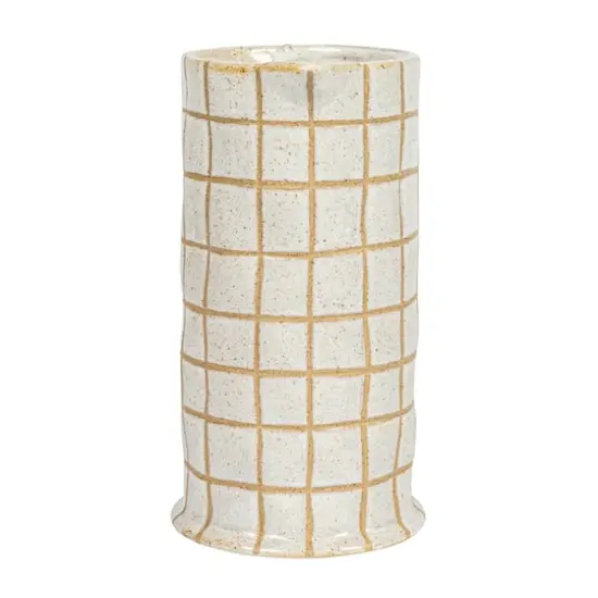 Hello Honey&reg; 46oz. Cream & Brown Reactive Glaze Wax Relief Grid Pattern Stoneware Pitcher {7}