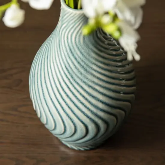 Glitzhome&reg; Spiraling Artistry Turquoise Ceramic Modern Vase Set {6}