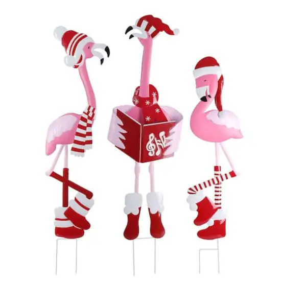 Christmas Metal Flamingo Trio Yard Art {1}