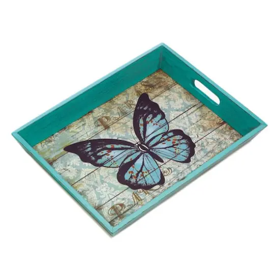 16" Blue Butterfly Serving Tray {1}