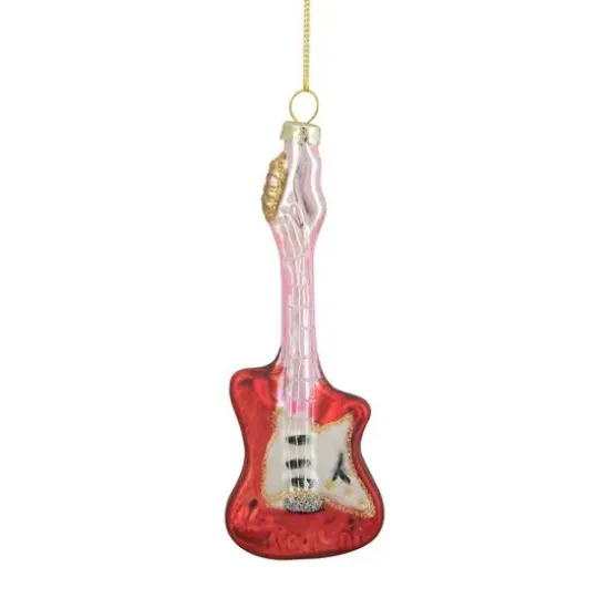 Red & Silver Bass Guitar Glass Ornament {6}