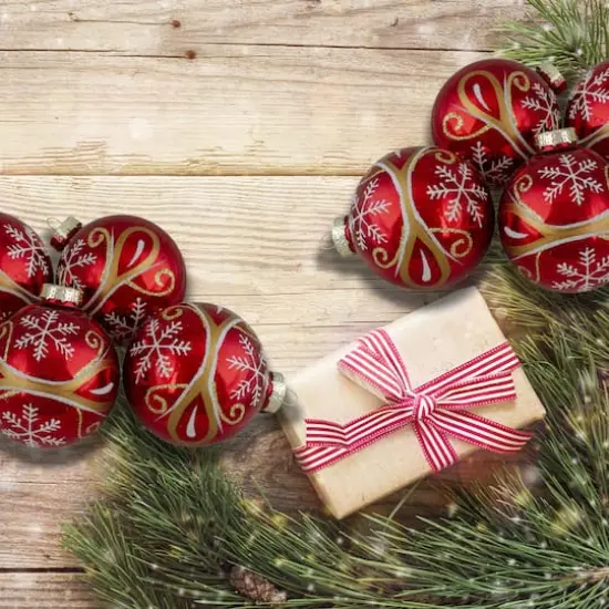 4ct. 2.5" Red and Gold Glass Hanging Christmas Ball Ornaments {3}