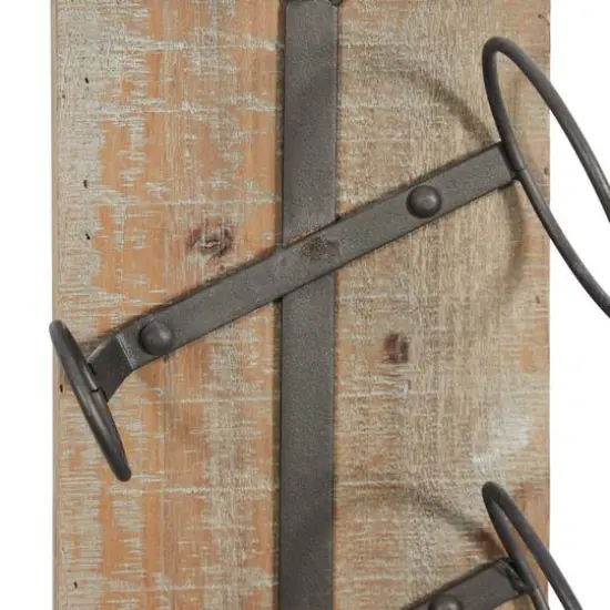 32" Brown Wood Industrial Wine Rack {5}
