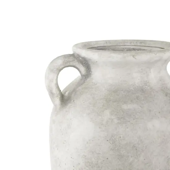 20" White Antique Style Textured Ceramic Vase with Handles {5}