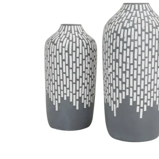 Set of 2 Gray Stoneware Modern Vases, 13" x 6" x 5" {3}