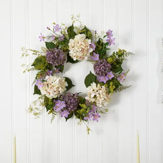 24'' White & Purple Hydrangea with Berry Wreath {4}