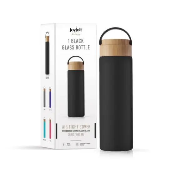 JoyJolt&reg; 20oz. Glass Water Bottle with Carry Strap & Non Slip Silicone Sleeve Black {9}
