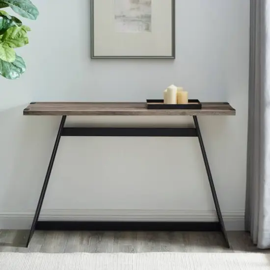 Walker Edison Gray Wash Faux Wrap Modern Industrial Entry Table {3}